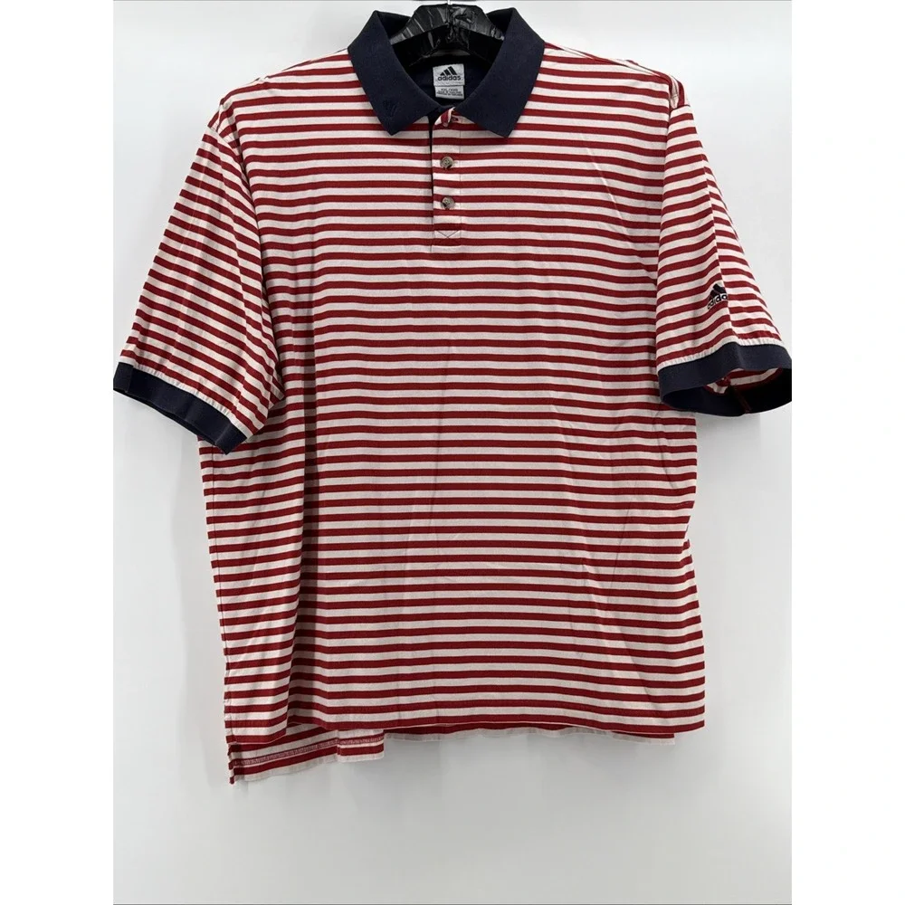 Adidas Shirt Mens Size XXL Red/Wh Striped Golf Polo Shirt Golf Logo Short Sleeve